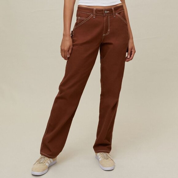 Urban Outfitters Dickies Straight Leg Contrast Stitching Jeans in Brown - Picture 1 of 5